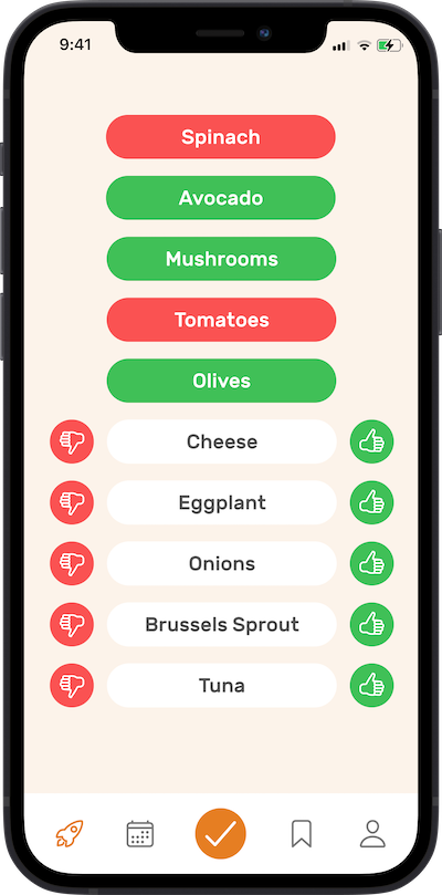 Iphone mobile app ingredients selection